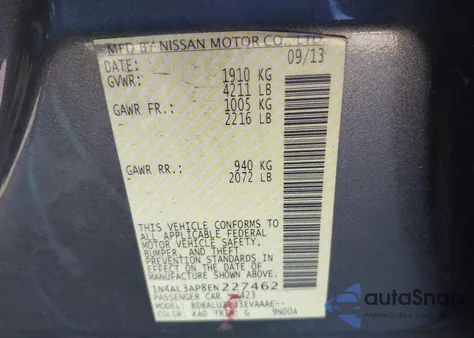 2014 Nissan Altima 2.5 Sv from USA, damaged, VIN 1N4AL3AP8EN227462